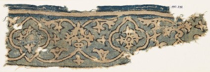 Textile fragment with vine, tendrils, and medallionsfront