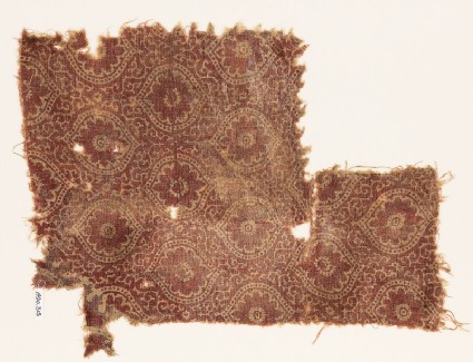 Textile fragment with medallions, flowers, and tendrilsfront