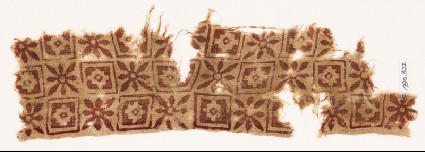 Textile fragment with rosettes, squares, and diamond-shapesfront