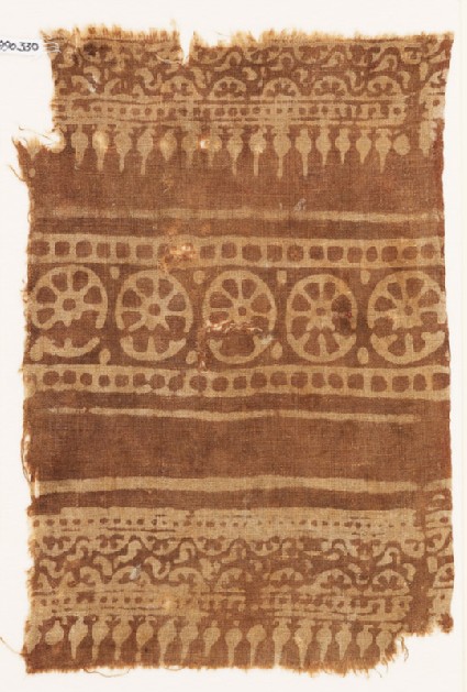Textile fragment with rosettes, half-rosettes and bodhi leavesfront