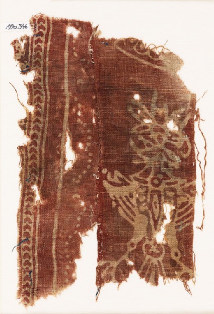 Textile fragment with large stylized form, possibly a double-headed eaglefront