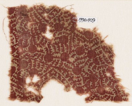 Textile fragment with stalks, leaves, and dots or berriesfront
