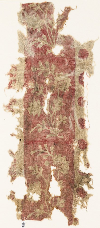 Textile fragment with flowering plantsfront