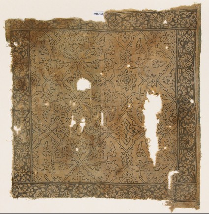 Textile fragment with geometric plants and flowersfront
