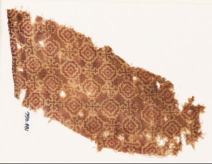 Textile fragment with stepped squares, linked by Maltese crossesfront