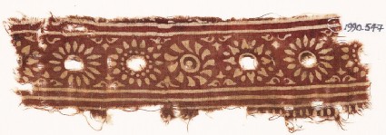 Textile fragment with band of rosettesfront