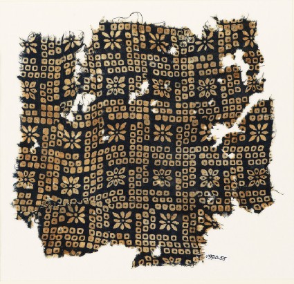 Textile fragment with bandhani, or tie-dye, imitation and rosettesfront