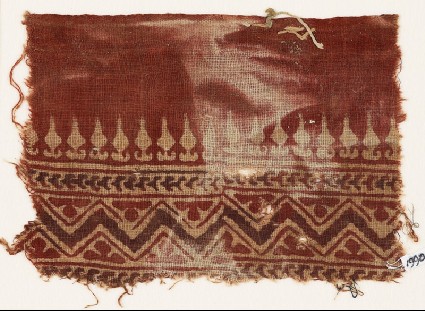 Textile fragment with stylized bodhi leaves, chevrons, and zigzagfront