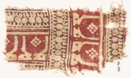 Textile fragment with arches or stupas, and arches probably based on kufic scriptfront