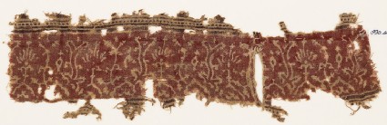 Textile fragment with plants, half-medallions, and flowersfront