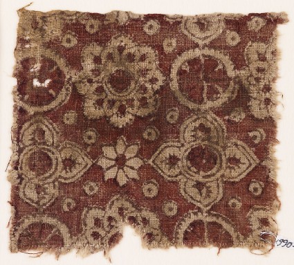 Textile fragment with rosettes, circles, and quatrefoilsfront