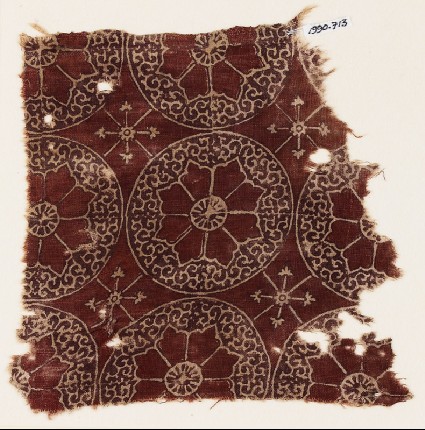 Textile fragment with circles, rosettes, and tendrilsfront