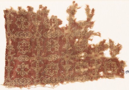 Textile fragment with grid, quatrefoils, and starsfront
