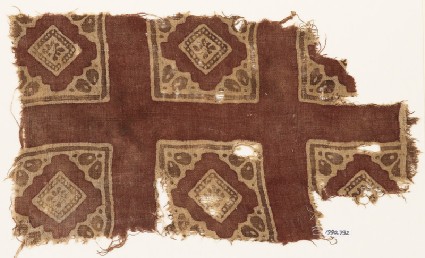 Textile fragment with squares and rosettesfront
