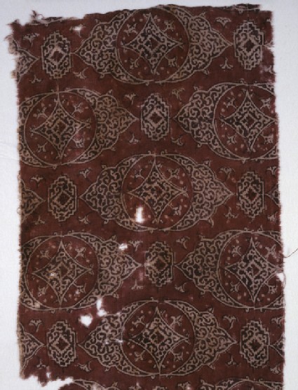 Textile fragment with linked medallionsfront