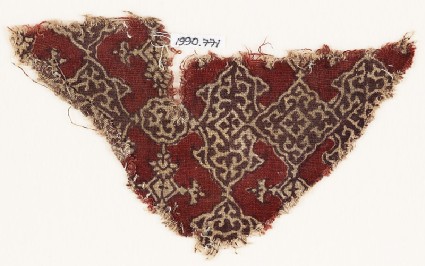 Textile fragment with cartouches, squares, and medallionsfront