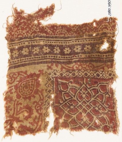 Textile fragment with interlace, floral pattern, and rosettesfront