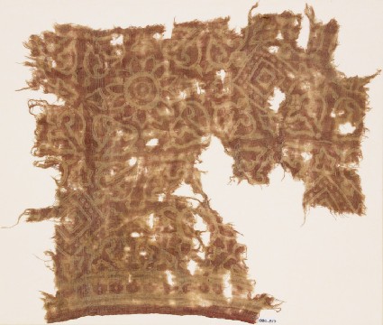 Textile fragment with rosettes, squares, and leavesfront