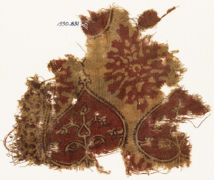 Textile fragment with hearts and plantsfront