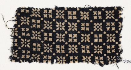 Textile fragment with rosettes, squares, and dotsfront