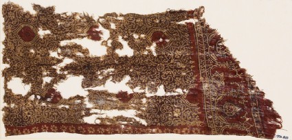 Textile fragment with tendrils, star-shaped flowers, and oval medallionsfront