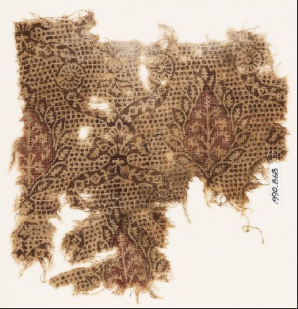 Textile fragment with interlace, flowers, and leavesfront
