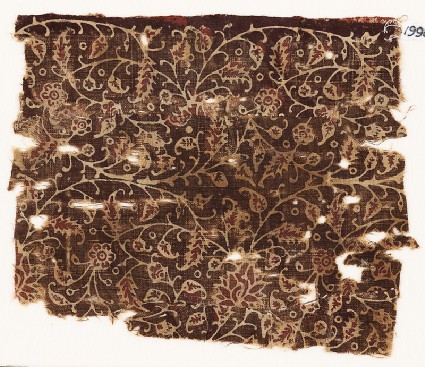 Textile fragment with tendrils and flowers, possibly from a garmentfront