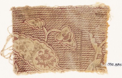 Textile fragment with leaves and stripesfront