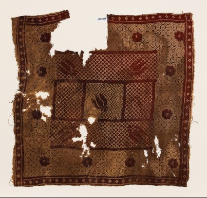 Textile fragment with flowers and cross-hatchingfront