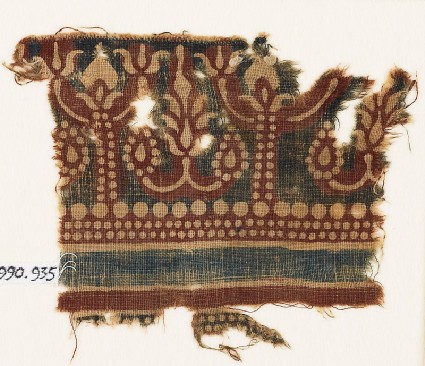 Textile fragment with stylized trees and flowersfront