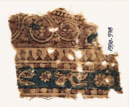 Textile fragment with leaves, rosettes, and vinefront