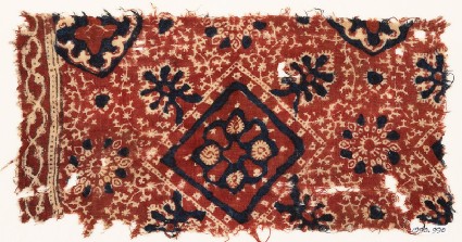 Textile fragment with square, flower-heads, rosettes, and medallionsfront