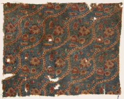 Textile fragment with tendrils, flowers, and leavesfront