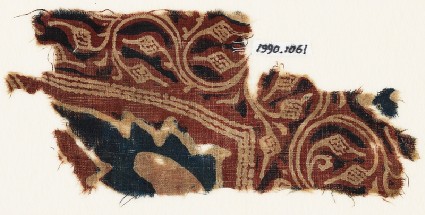Textile fragment with tendrils, fruit, and leavesfront