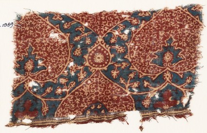 Textile fragment with heart-shaped leaves and tendrilsfront