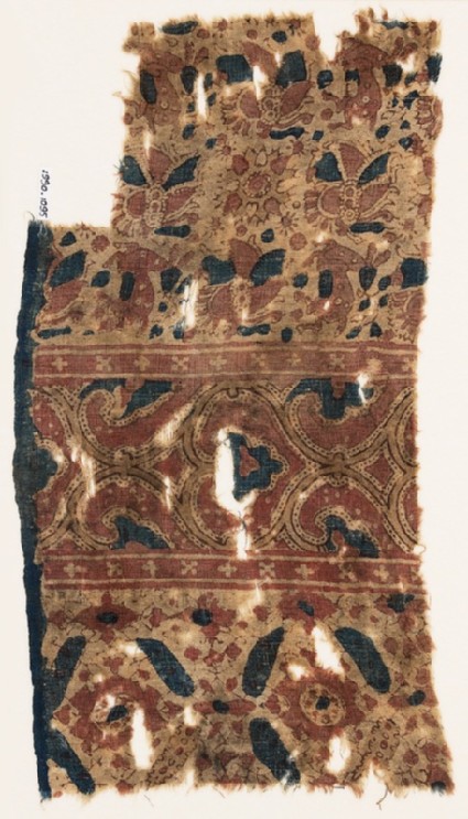 Textile fragment with deer, flowers, and heartsfront