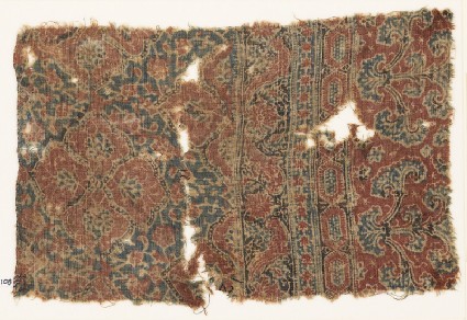Textile fragment with medallions and plantsfront