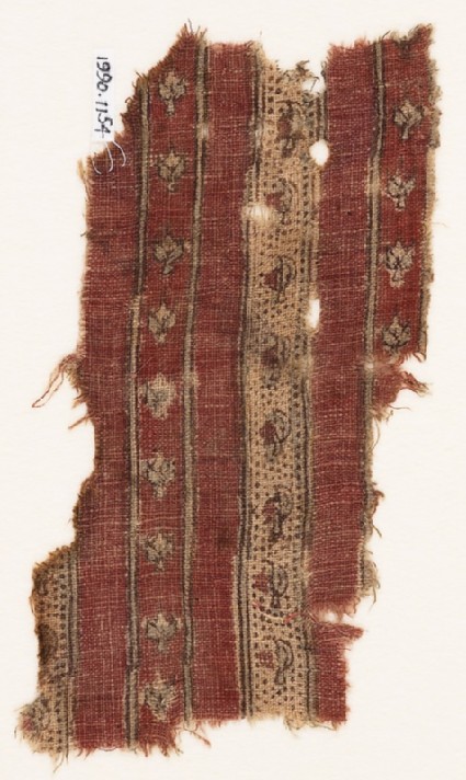 Textile fragment with bands of flowersfront