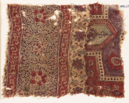 Textile fragment with flowers, leaves, and tendrilsfront