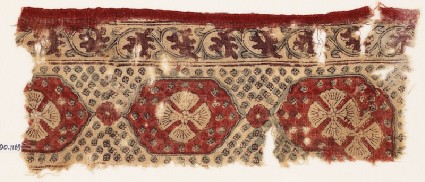 Textile fragment with linked medallions and flowersfront