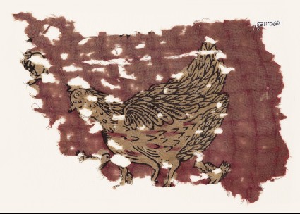 Textile fragment with hen and chicksfront