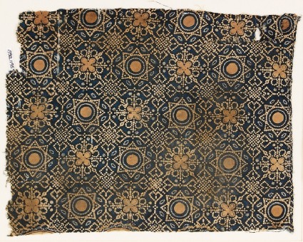 Textile fragment with dotted octagons, stars, and quatrefoilsfront