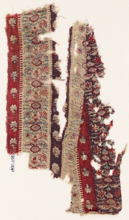 Textile fragment with bands of flowersfront