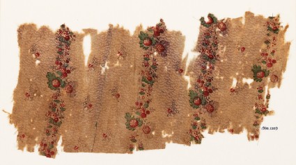 Textile fragment with bands of flowers and berriesfront