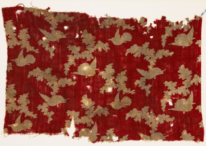 Textile fragment with birds and cloudsfront
