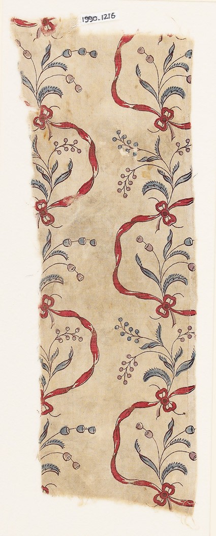 Textile fragment with flowers and ribbonsfront