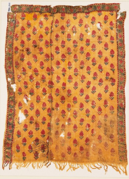 Textile fragment with shapes, possibly grapesfront