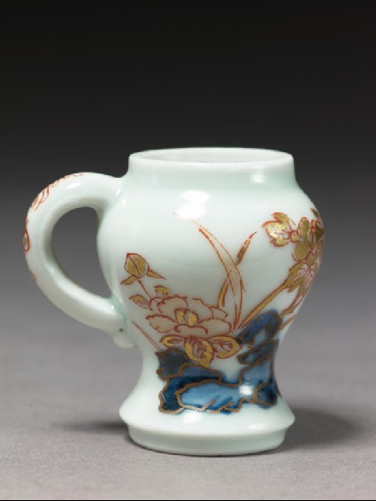 Miniature mustard pot with camellias and peoniesside