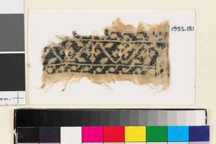 Textile fragment from a belt or scarf with trefoils and leavesfront