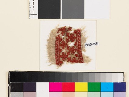Textile fragment with palmettes, a chevron stem, and leavesfront